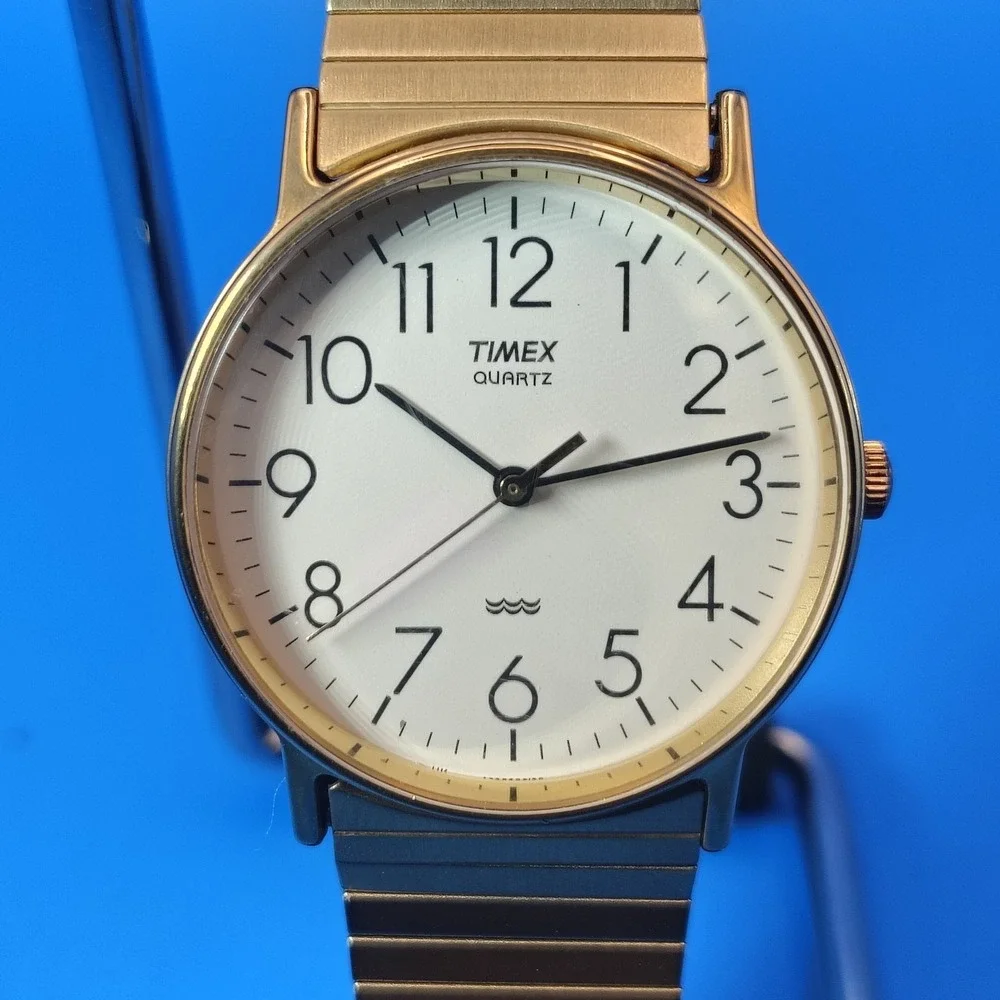 Vintage 1994 Timex LA Cell 33mm Mens Gold Tone Quartz Dress Watch Mint Restored